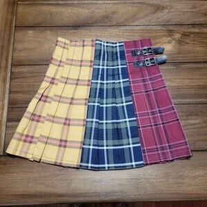 No Boundaries Girls Pleated Plaid Skirt w/ Side Zipper & Buckles - Small (3-5)